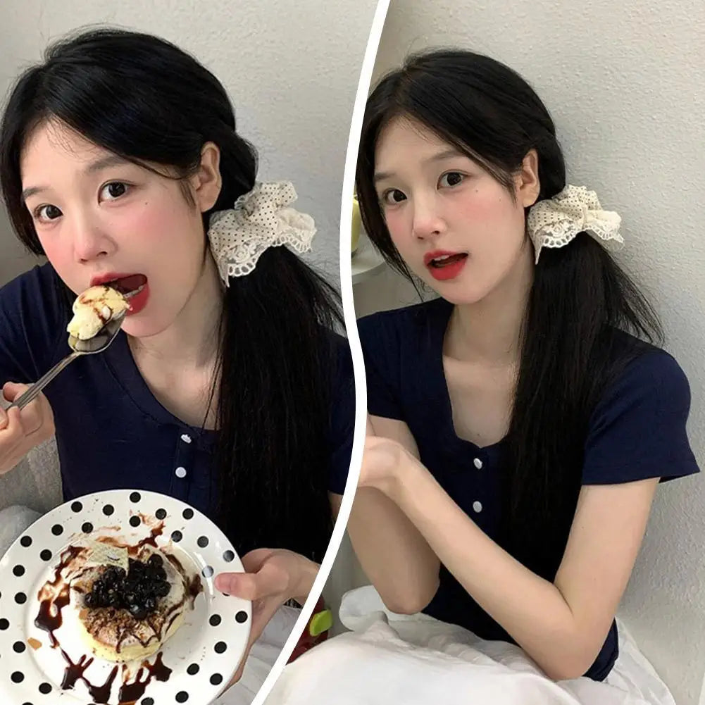 Large Women Lace Scrunchies Elastic Hair Band Ponytail Holder Tie Hair Hoop Scrunchy Rubber Band Women Hair Accessories Headwear