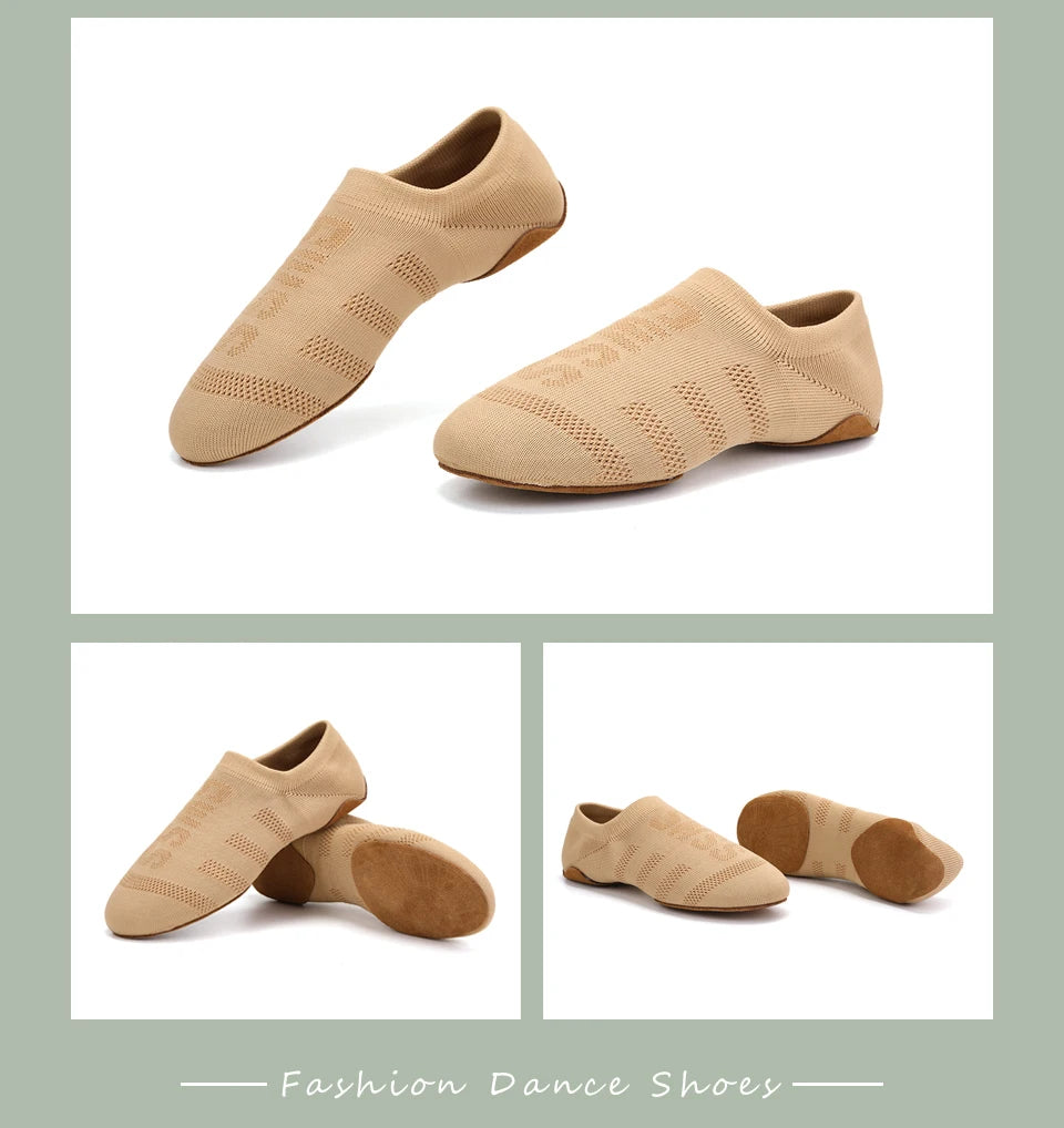 Women Dance Shoes Knitted Teacher Shoes Soft sole Low Heel Latin Training Shoes Ballet Dance Shoes Jazz Ballroom Sneakers Girls