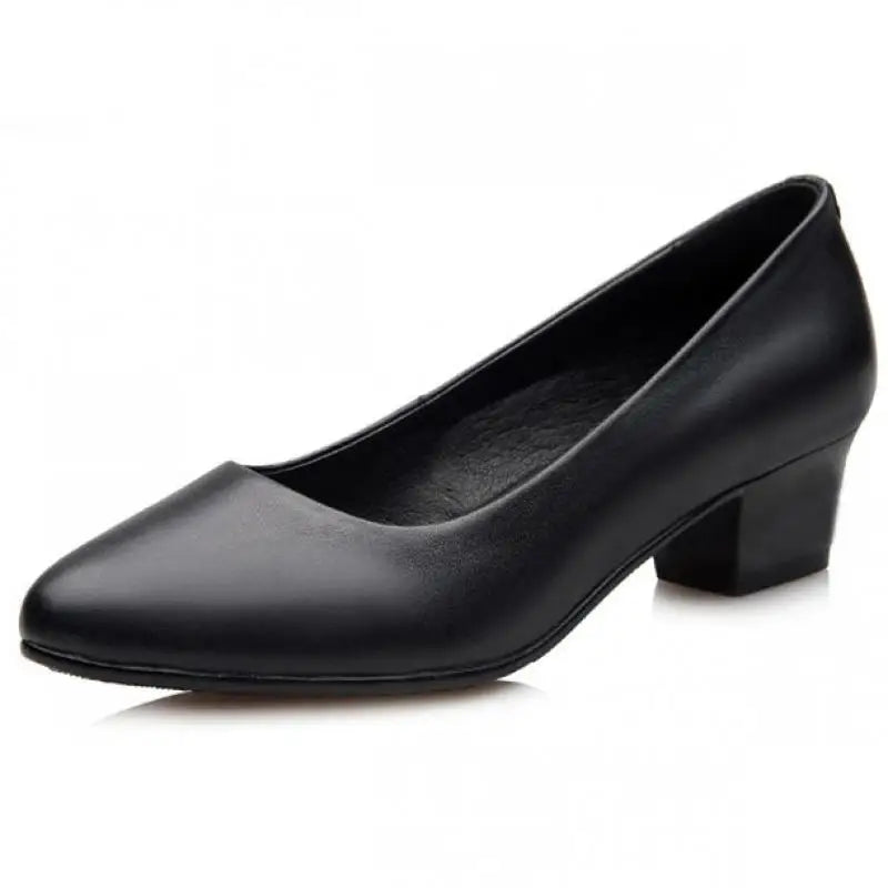 Spring Work Shoes Black Professional Women High Heels Shoes Pumps Low-heeled Leather Office Career Formal Women Shoes