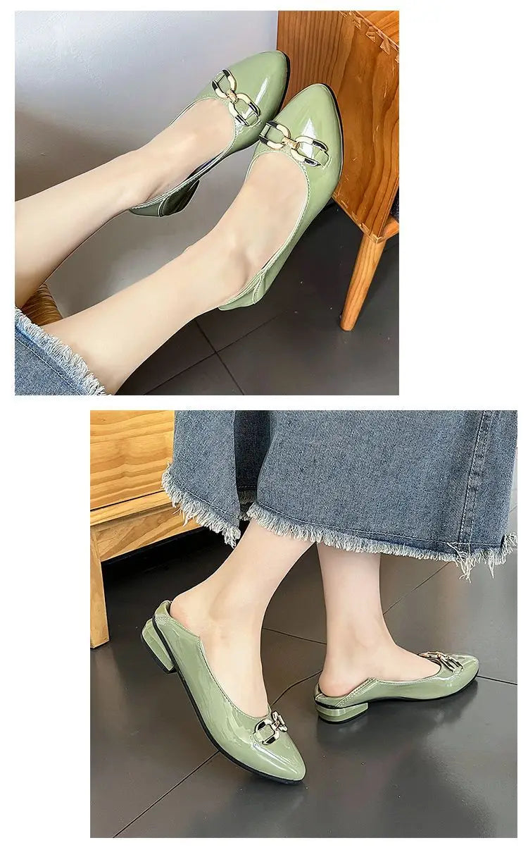 Shoes for Women Fashion Pointed Toe Patent Leather Low Heel Single Shoes Lady Slip on Classic Comfort Office Shoes Zapatos Mujer