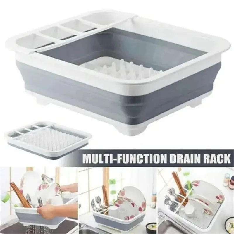 Kitchen Foldable Dish Rack with Drainer Collapsible Tableware Storage Box Non-Slip Simple Tableware Sorting Storage Box