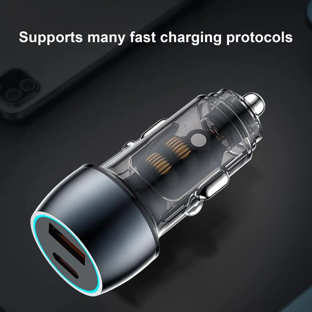 Metal 48w Car Charger Fast 48w Charger Adapter Double Type-C And USB-A Port 48w Cell Phone Car Charger For Cars Trucks Suvs Auto