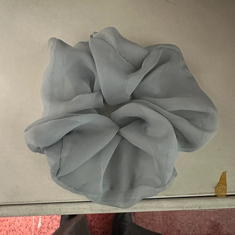 New Woman Large Solid Color Chiffon Scrunchies Elegant Women Mesh Rubber Band Black Beige Pink Ponytail Holders Hair Accessories