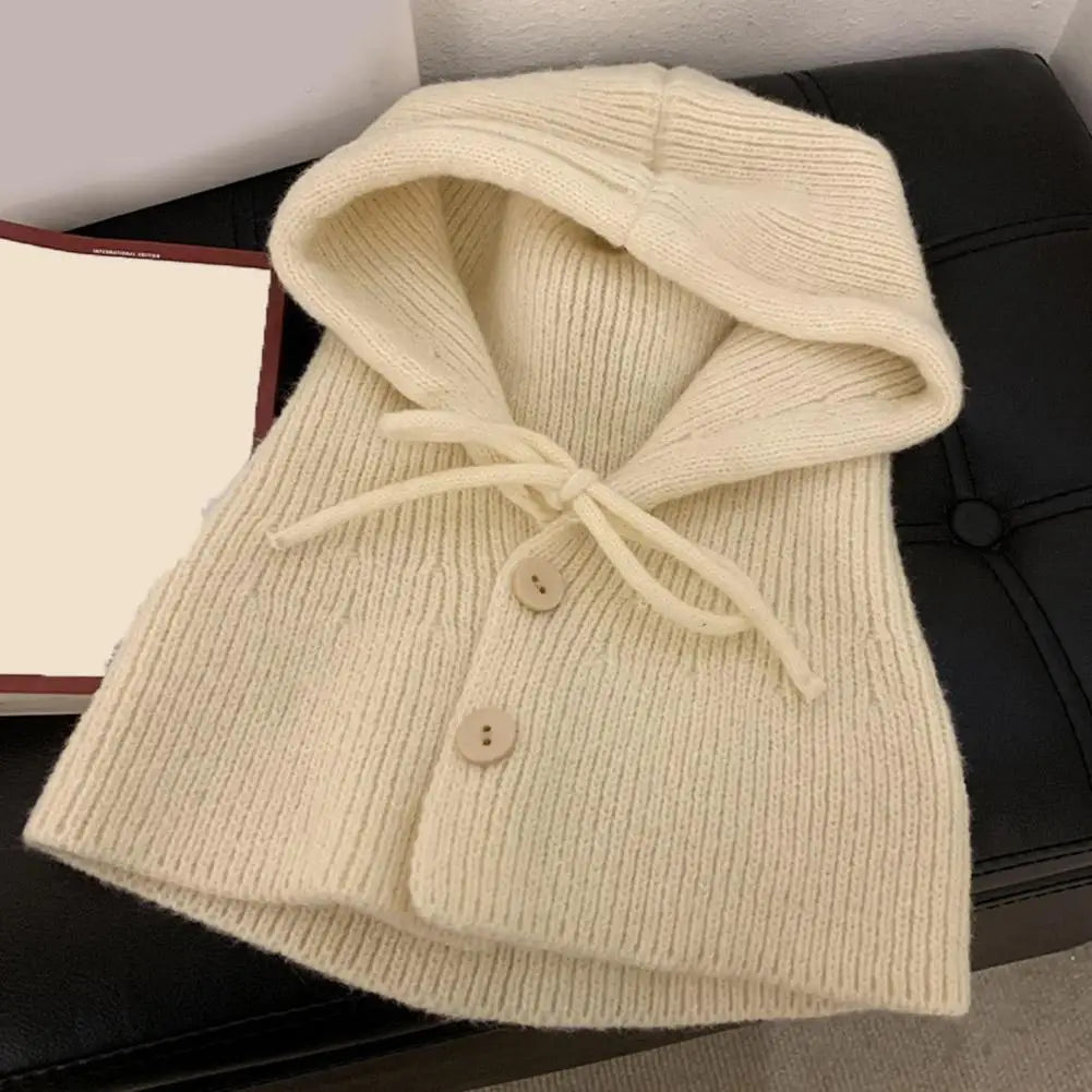 Winter Balaclava Hats for Women Unisex Knitted Hooded Caps Outdoor Warmer Drawstring Hat One-Piece Neck Collar Beanies Caps