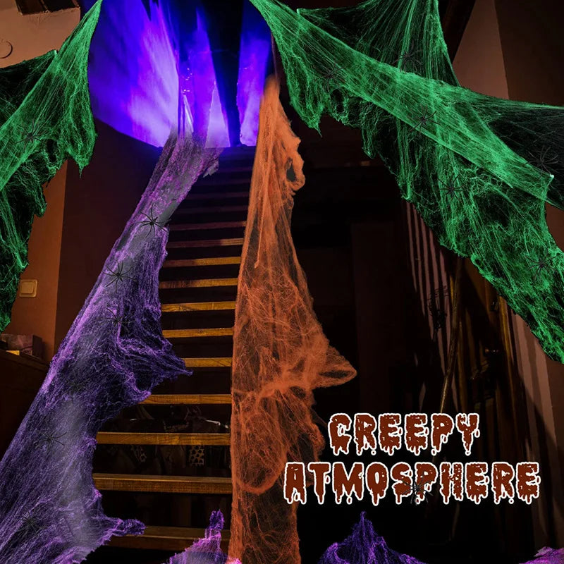 Halloween Scary Party Scene Props White Stretchy Cobweb Spider Web Horror Halloween Decoration For Bar Haunted House