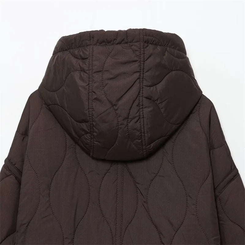 Women's Hooded Belted Quilted Jacket, Warm, Cool, Stylish, Fall, 2025