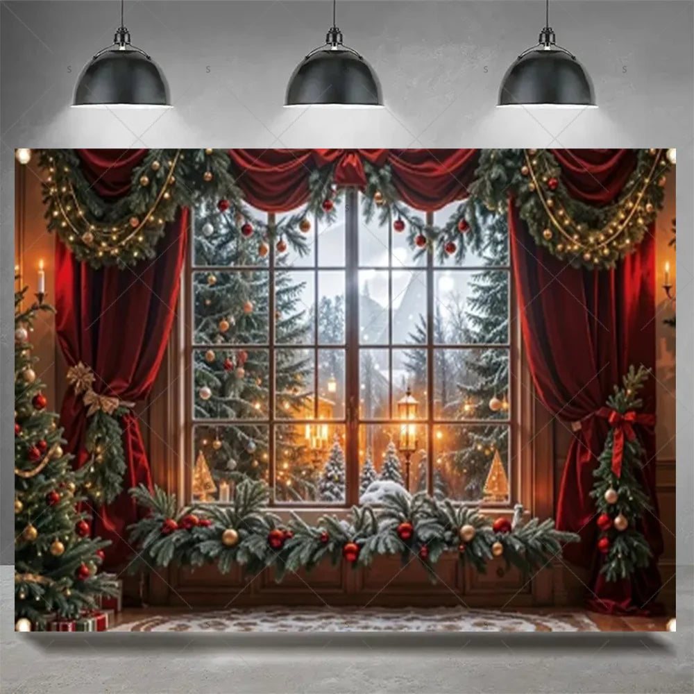 Christmas Party Decoration Winter Fireplace Xmas Tree Background Baby Shower Supplies Banner Photo Prop Backdrop Children Gift