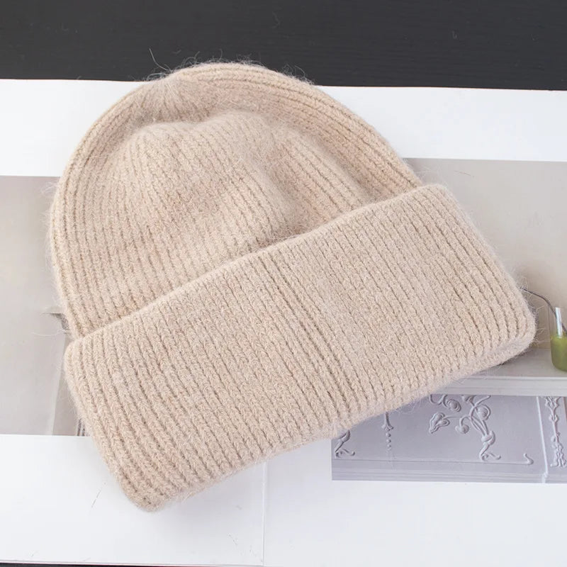 Winter Hats For Women Rabbit Fur Knitted Beanies Curled Thickened Keep Warm Bonnet Baggy Cap Female Soft Beanie Ski Cap
