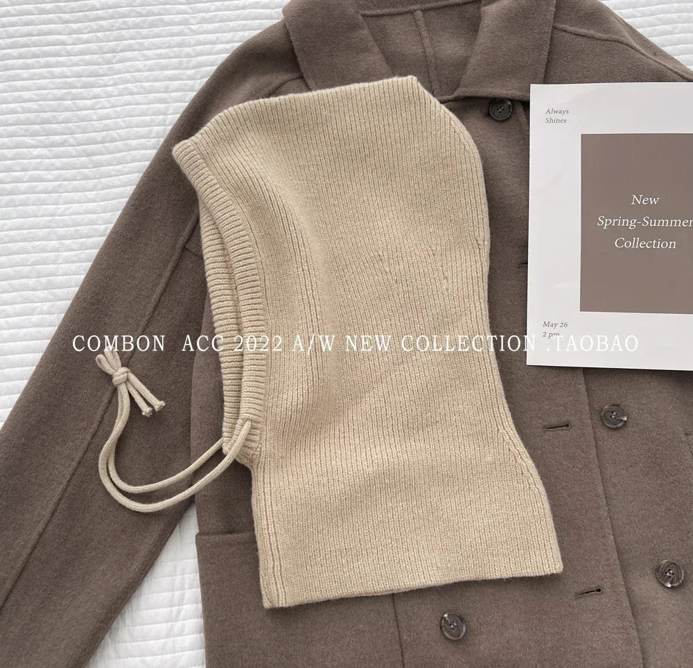 Winter Balaclava Hats For Men&Women Unisex Knitted Hooded Caps Outdoor Warmer Drawstring Hats One-Piece Neck Collar Beanies Cap