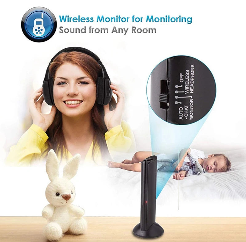 5 In 1 HiFi Wireless Headphones For TV Or Computer FM Radio Earphones Headsets With Microphone And Wireless Receiver