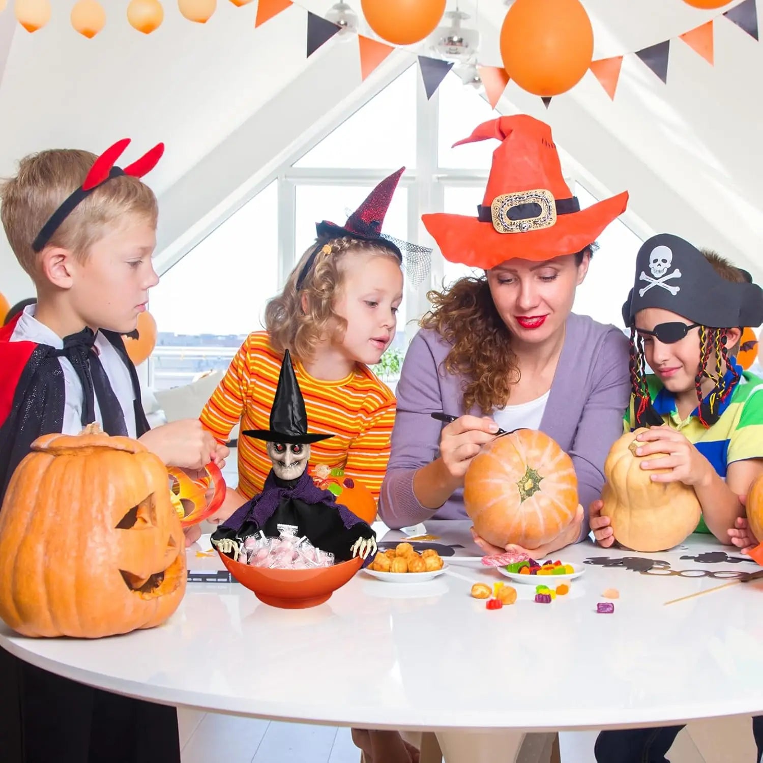 Halloween Electric Ghost Prop Animated Motion Sensor Light Up Sound Head Stretch Swing Party Decoration Haunted House Decor