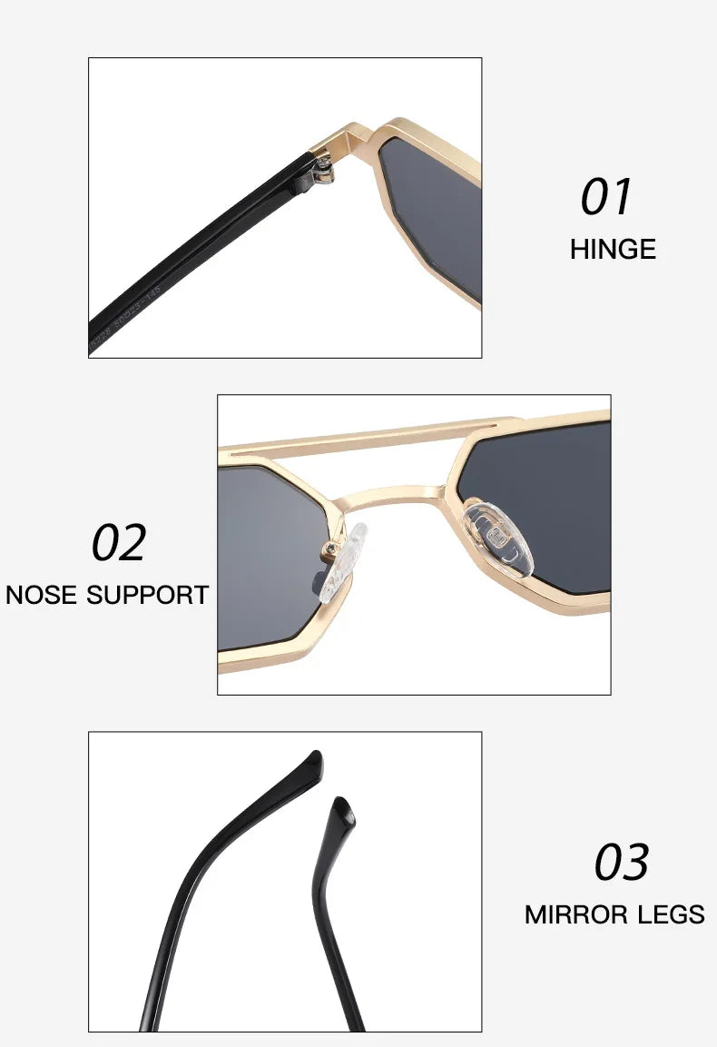 Stylish Metal Sunglasses with Dual-Tone Frame - Gradient Blue Lenses, Square Shape, Modern Fashion Accessory