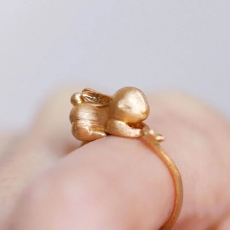 Cute and Exquisite Rabbit Jewelry Sets New in Fun Matte Ancient Gold Craft Earrings for Women Ring Necklace Gifts to Girlfriend