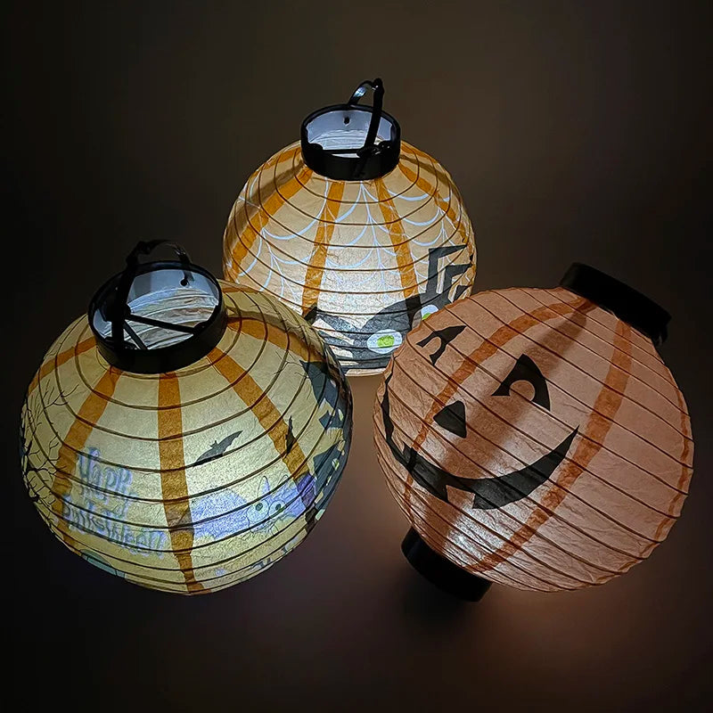 Halloween LED Pumpkin Paper Lantern Spider Skull Bat Lantern Printing Hanging Lantern Festival Party Home Garden Outdoor Decor