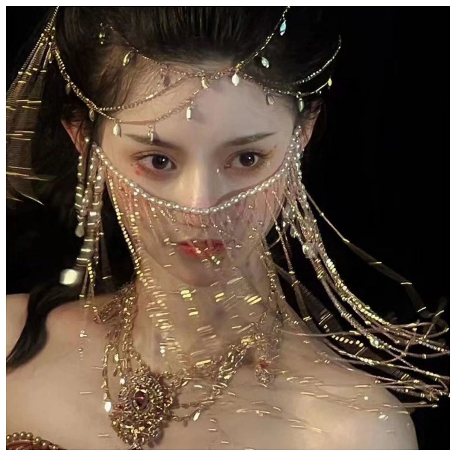 Luxury Jewelry Hair Accessories For Women Waterdrop Flower Tassel Forehead Chain Sexy Red Gemstone Hair Pendant Elegant Hairpin