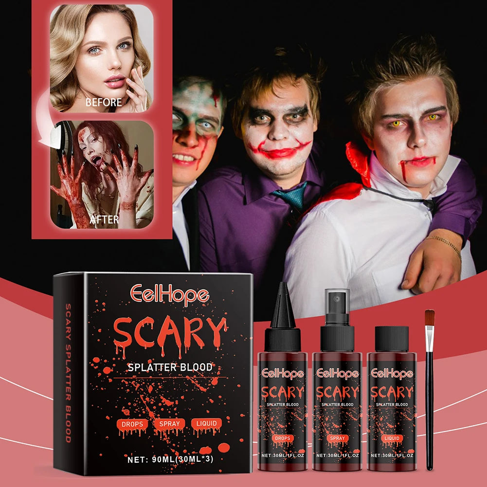 Halloween Fake Blood Makeup Kit Realistic Special Effect Makeup Kit Long Lasting Fake Blood SFX Makeup Kit for Cosplay Dress Up