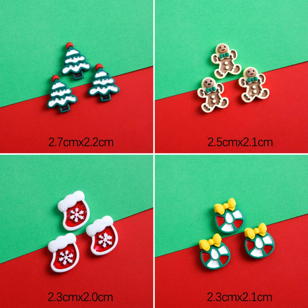 Mini Christmas Resin Figurine Crafts Santa Trees Elk Snowman Bells Flatback Cabochon Scrapbook Ornament Diy Hairwear Accessories