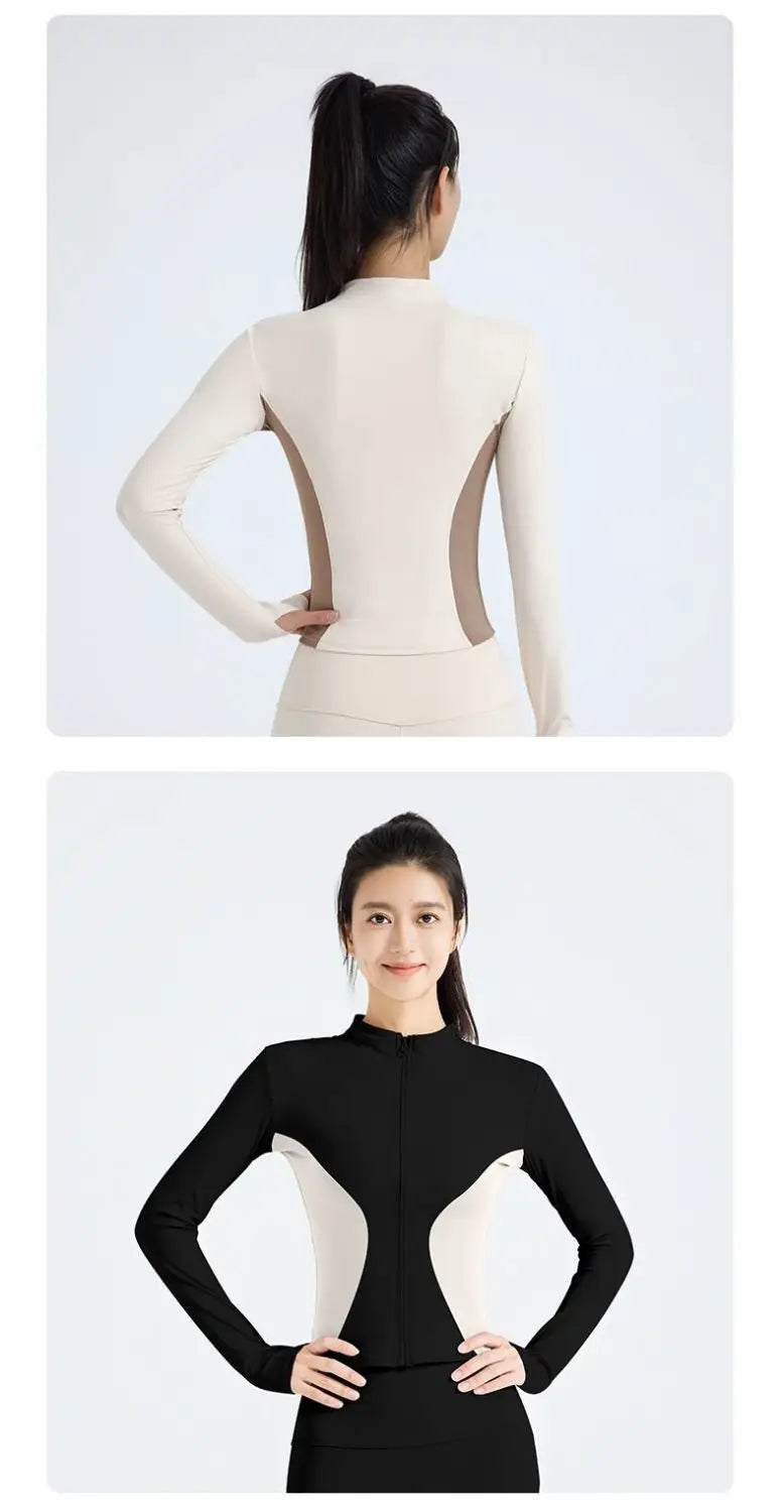 Women's Fitness Suit for External Wear Color Blocking Slimming and Slimming Quick Drying Yoga Jacket Running Sports Sweatshirt