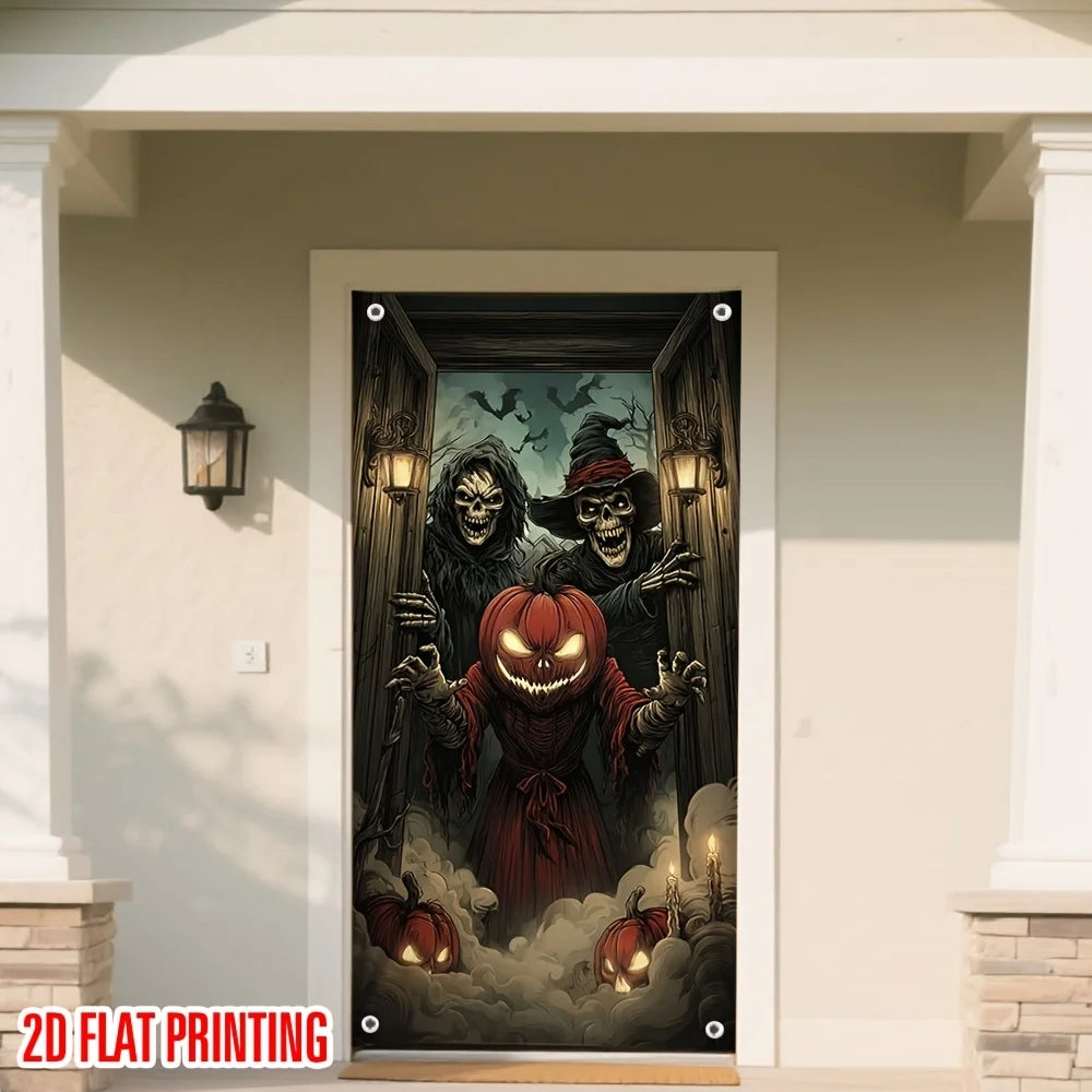 1 Halloween curtain - Ghost Skull Pumpkin decoration - indoor and outdoor hanging decoration, haunted house decoration