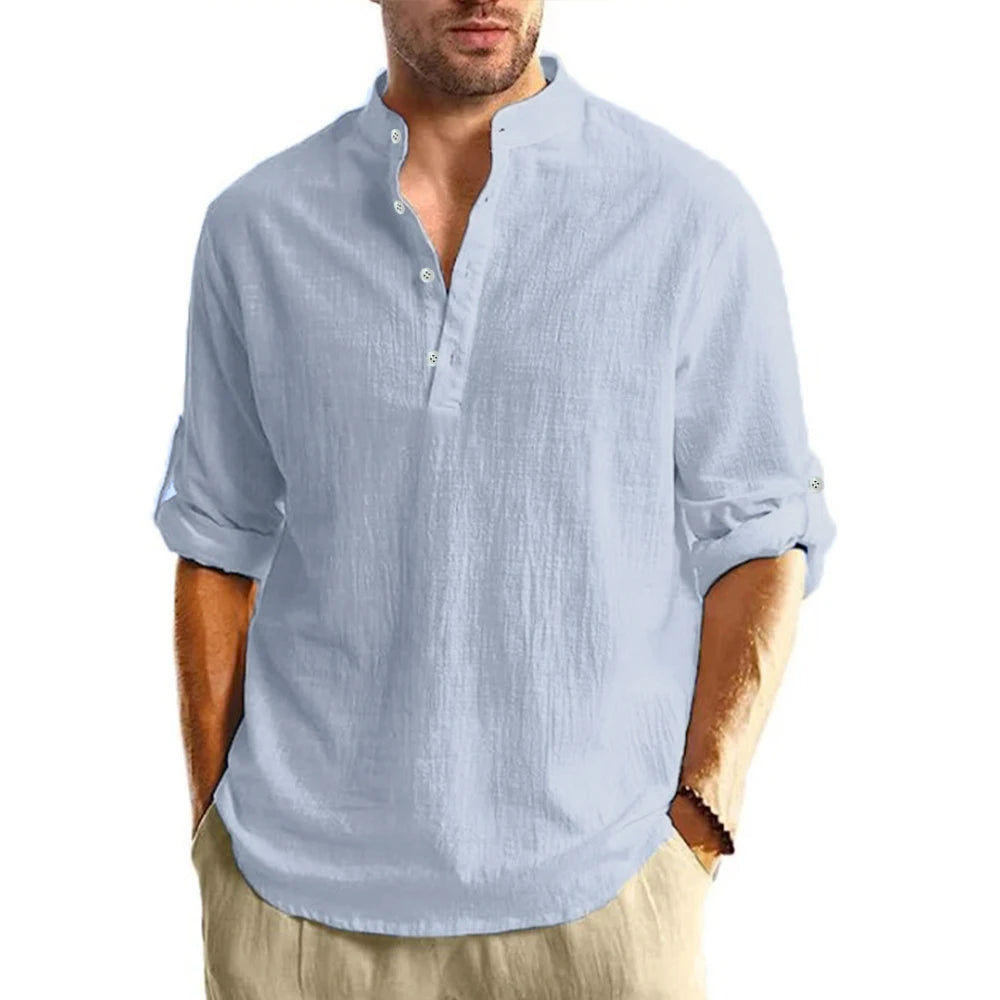 Men's Lightweight Shirts Long Sleeve Henley Collar Casual Shirts Men Beach Hawaiian Vacation Shirts Men Breathable Tshirts Tops