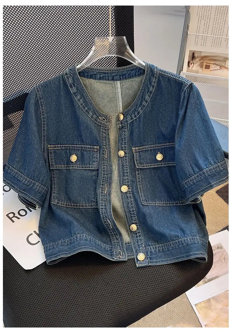 Streetwear Women's Denim Jackets Short Sleeve Summer Jean Jacket Outwear Ropa Mujer Fashion Retro Vintage Coat Cropped Tops