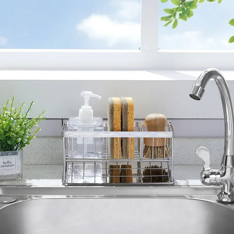 Kitchen Space Stainless Steel Sink Drain Rack Sponge Storage Holder Soap Drainer Shelf Basket Organizer Kitchen Accessories