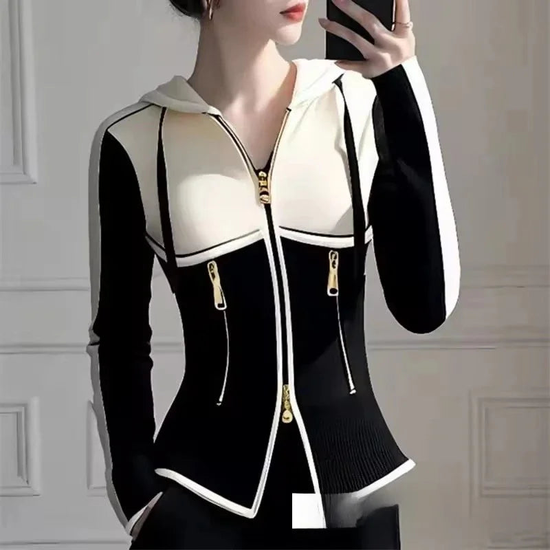 Women's Short Jacket 2025 Spring Autumn Fashion Hooded Sweatshirt Lady Outerwear Casual Versatile Long Sleeve Ladies Slim Coat