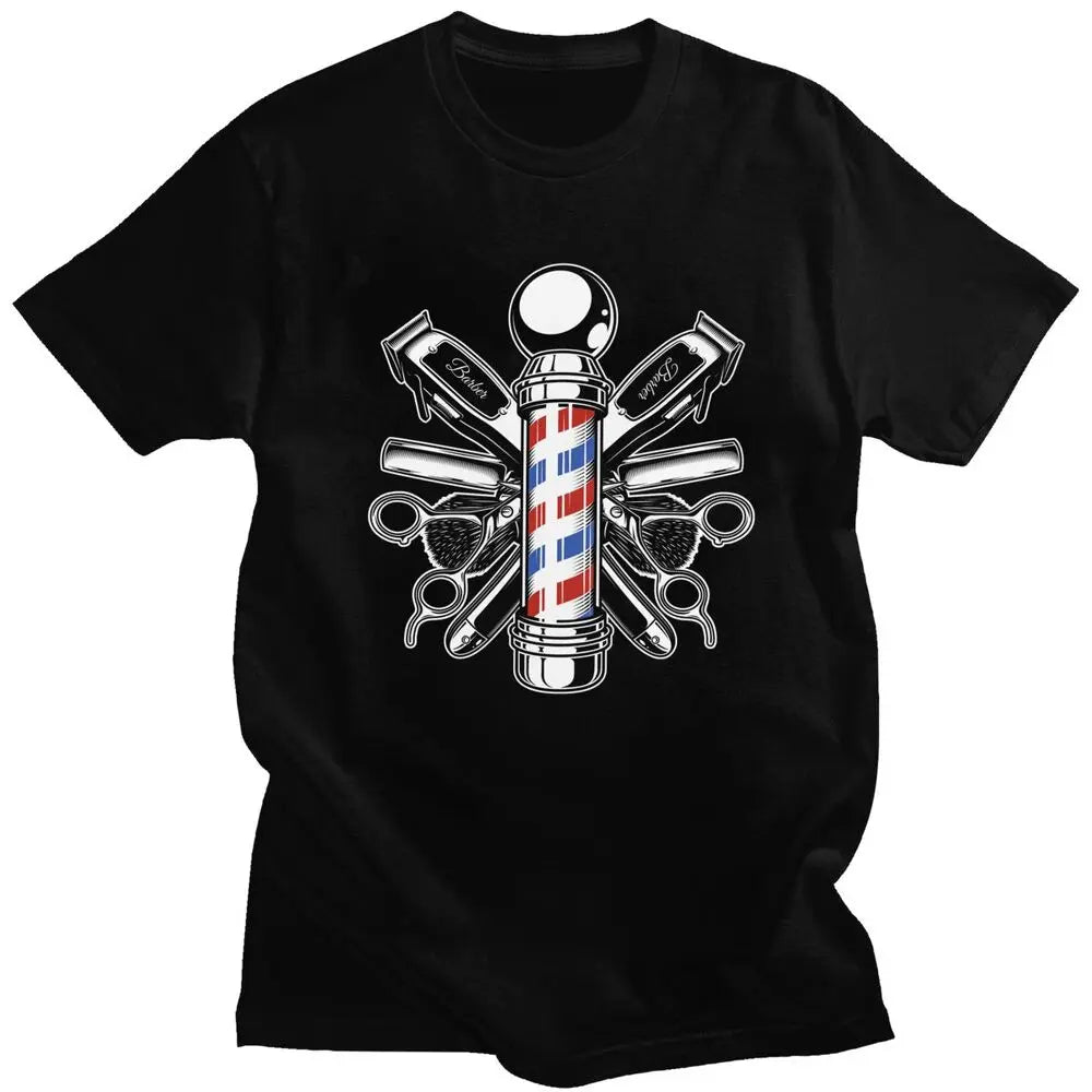 Custom Barber Shop Tshirts for Men Short Sleeve Casual T Shirt Cool Hairdresser Hairstylist T-shirts 100% Cotton Tee Gift