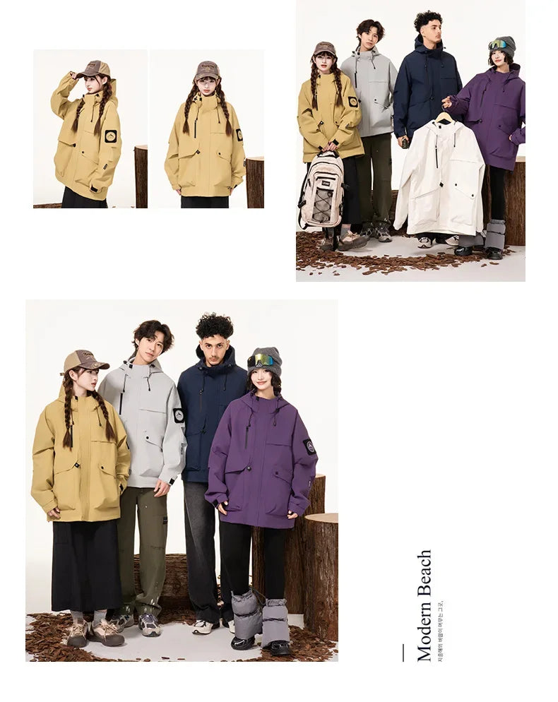 Men's workwear down jacket, American color-blocked hooded jacket for autumn and winter, cool and casual coat for teenagers