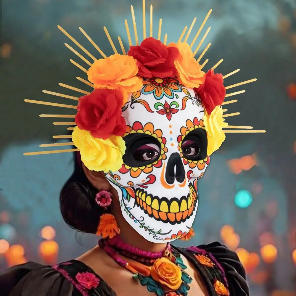 Halloween Mexican Day of The Dead Mask Full Mask Eye Mask Halloween Party Mask Headwear Three-dimensional Skull Mask Cosplay