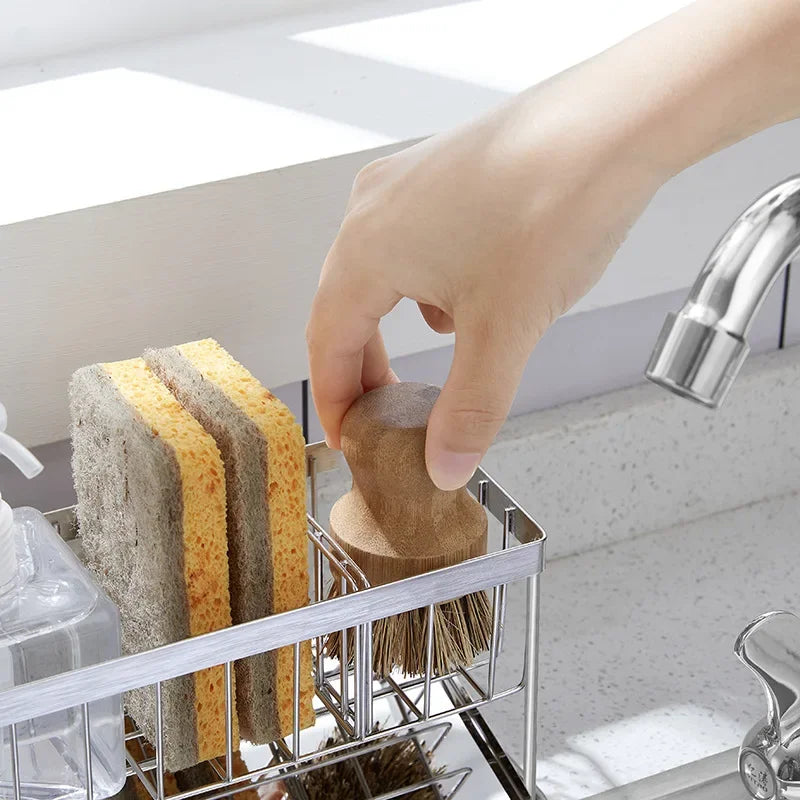 Kitchen Space Stainless Steel Sink Drain Rack Sponge Storage Holder Soap Drainer Shelf Basket Organizer Kitchen Accessories