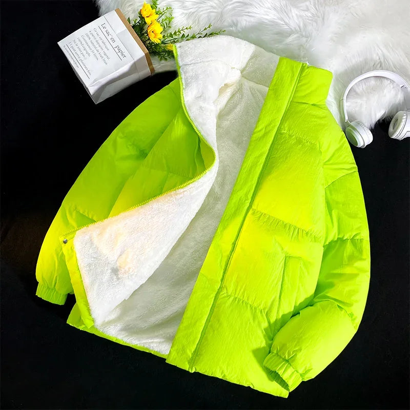 Down jacket men's handsome bread jacket Hong Kong style loose collar and velvet ins assorted bread jacket