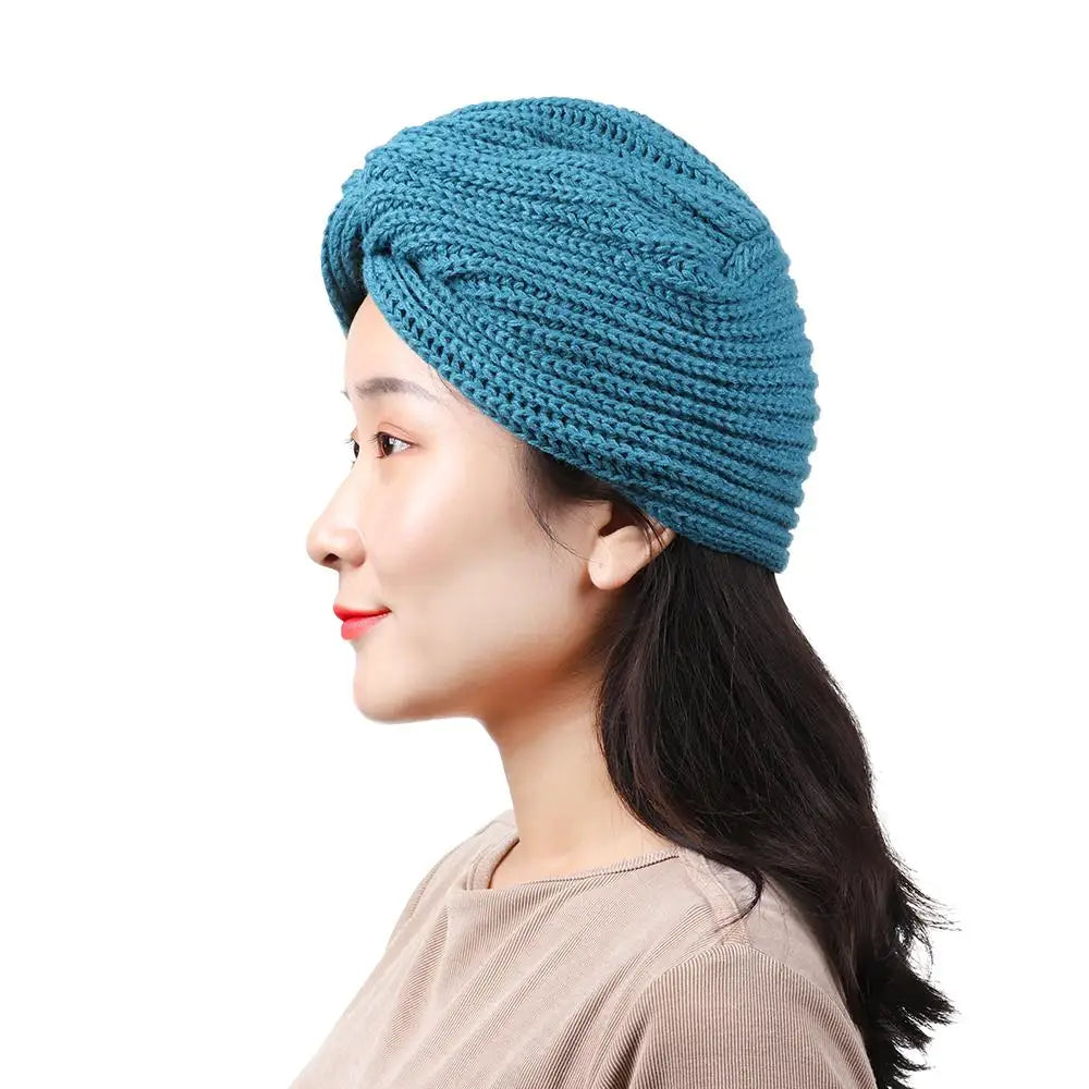 Autumn Winter Knitted Hair Accessories Croceht Beanies Twist Headwrap Hat Ladies Turban Women Felt Hat Head Wrap Caps