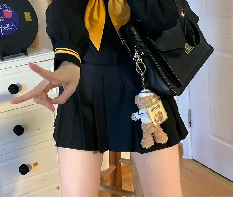Japanese School Uniform Girls Plus Size Jk Suit Role Play High School Yellow Tie Black Basic Sailor Suit Female Long Sleeve Suit