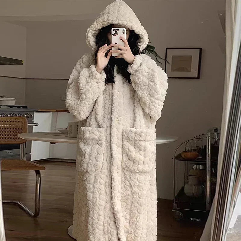 2025 Winter Robe For Women Sweet Elegant Jacquard Fashion Homewear Sleepwear Loungewear Christmas Night Warm Comfy Long Bathrobe