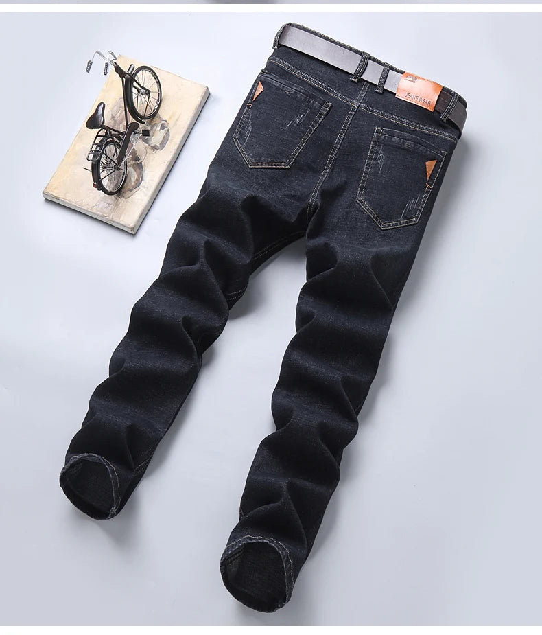 Men Fashion Straight Jeans Men 2024 New Stretch Slim Fit Pants Comfortable Soft Business Denim Trousers Male Brand Clothing