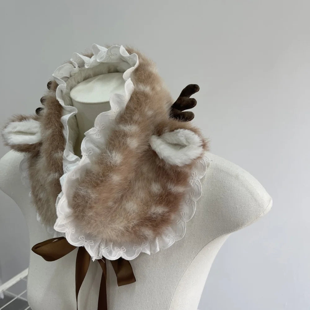 Winter Harajuku Elk Plush Scarf Christmas Gift Padded Warm Scarf Antlers Hairband Cosplay Cute New Year decoration Accessories