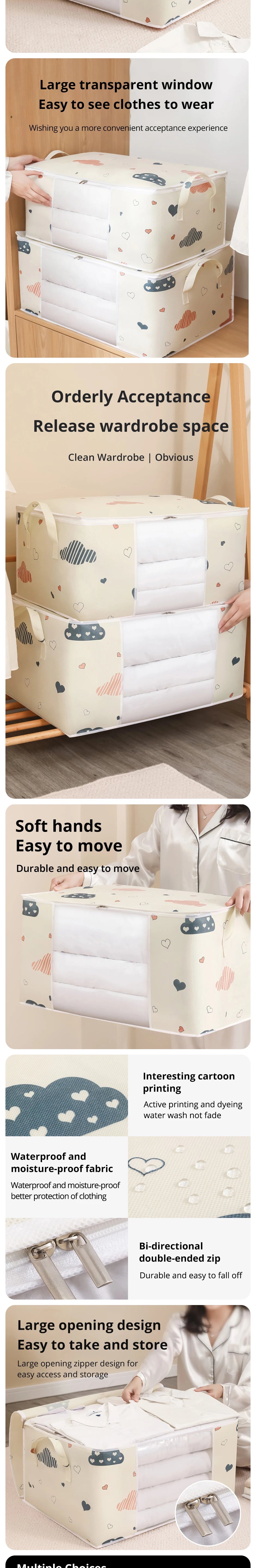 Large Capacity Clothes Storage Bag Organizer With Reinforced Handle Suitable For Blankets Bedding Foldable With Sturdy Zipper