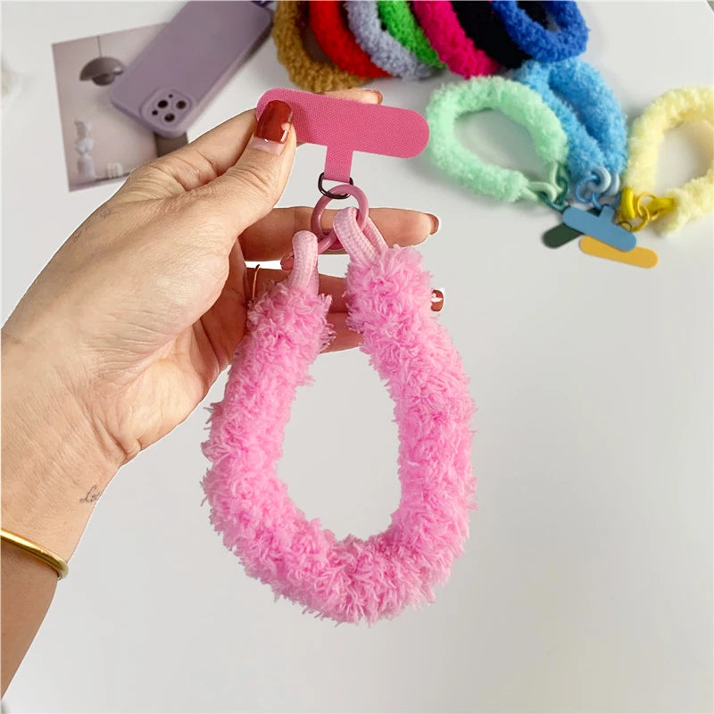 Winter Warm Mobile Phone Wrist Strap Cell Accessories With Patch Key Lanyard Exquisite Anti-lost Cellphone Chain Rope Keychain