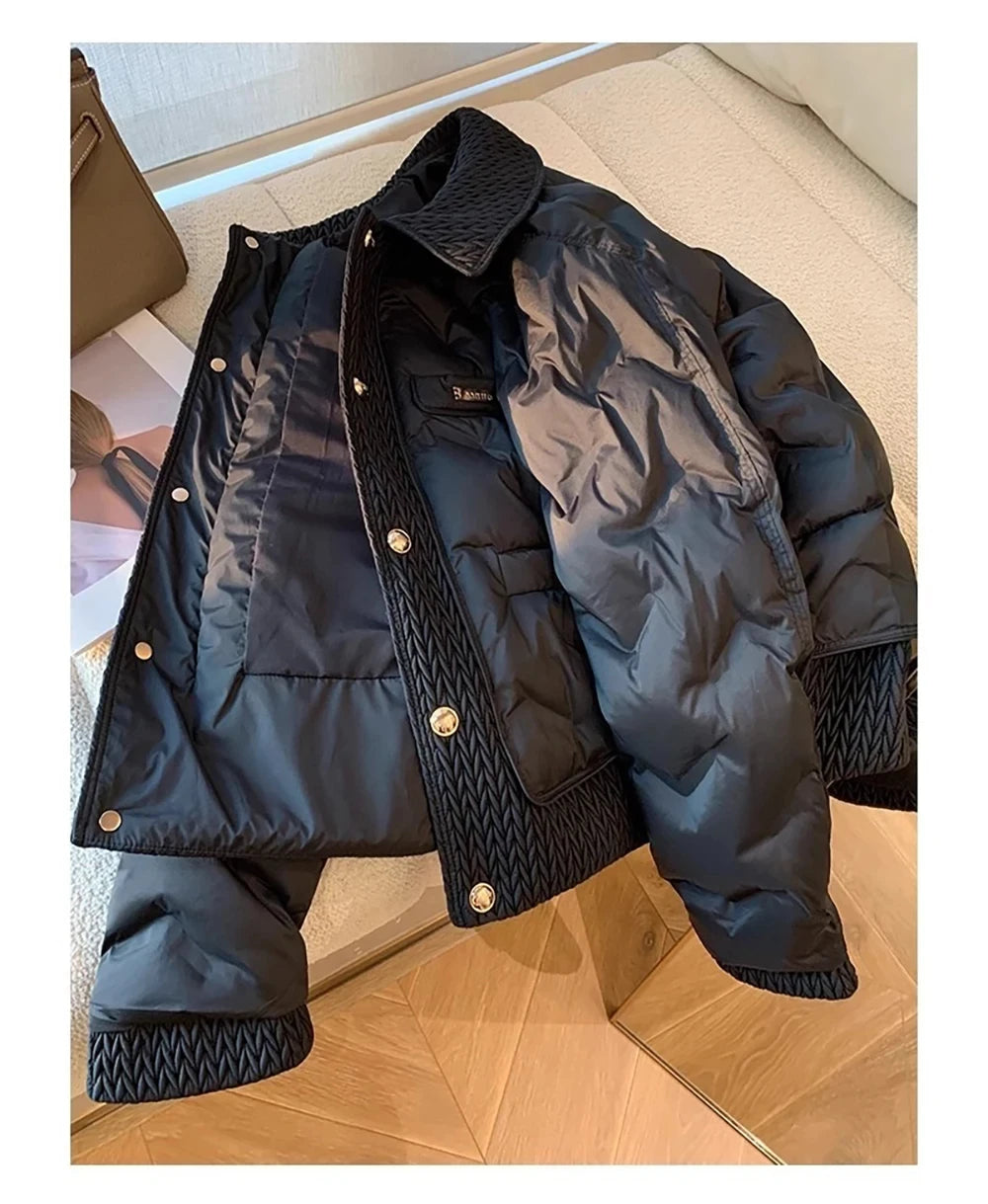 Women Cotton Padded Coats Autumn Winter Lightweight Fashion Turn-down Collar Quilted Jacket Outerwear Female Warm Overcoats