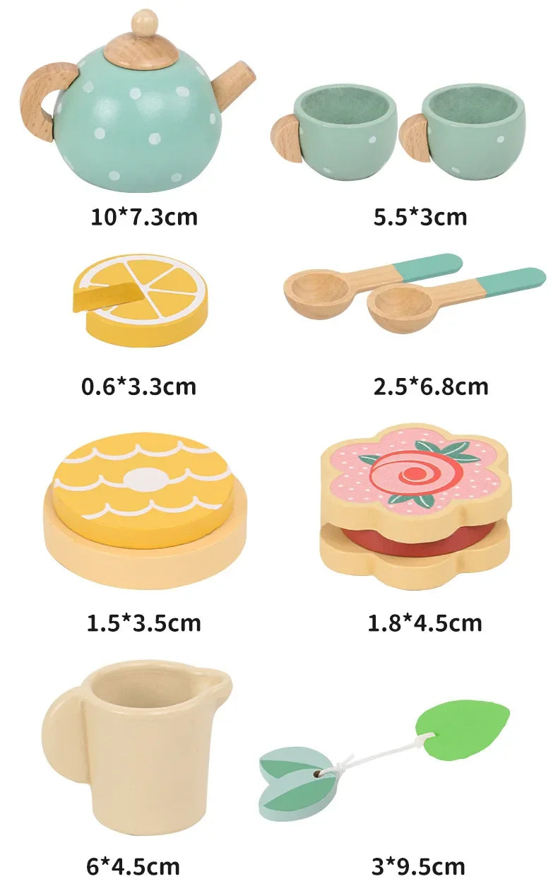 Kids Wooden Afternoon Tea Set Toys Kitchen Accessories Tea Party Food Play Early Educational Toys for Toddlers Girls Boys Gifts