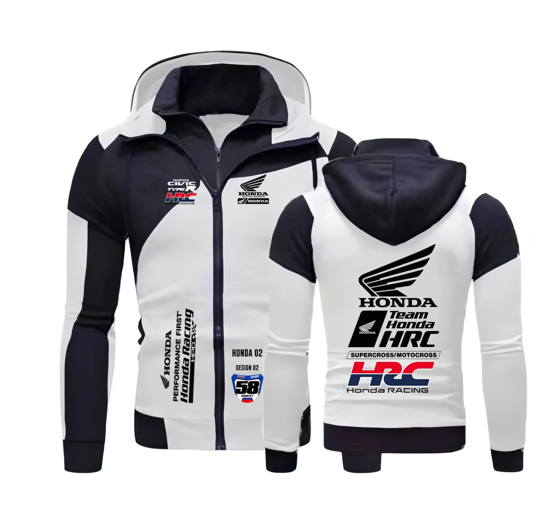 Men's Jacket with HONDA Brand Logo - Sporty, Casual, Fashionable, Outdoor, Double Zippers, Hooded, Windproof, Warm - Men's Coat,