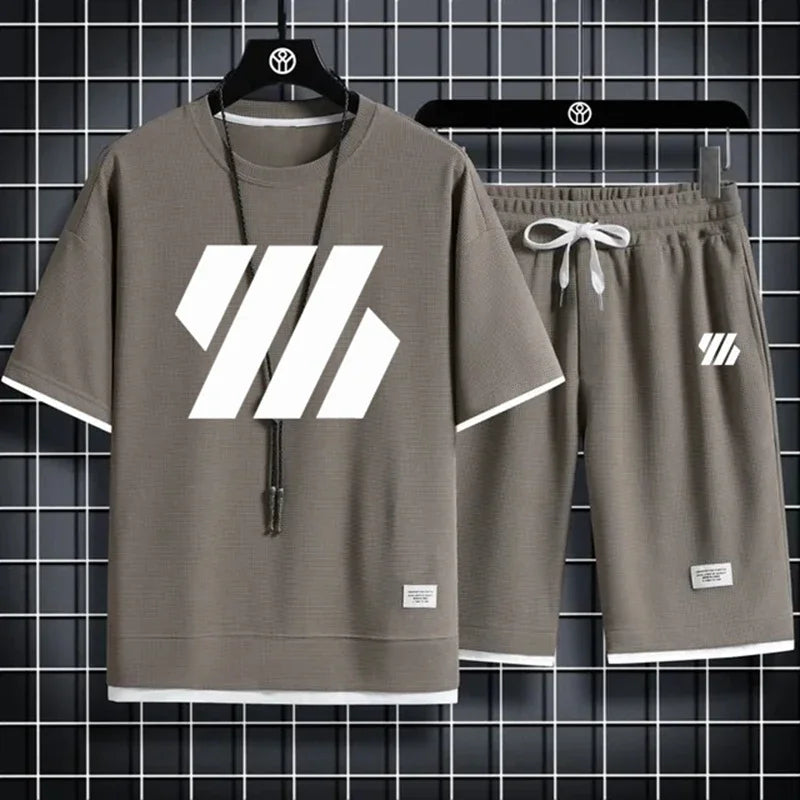 Mens Sports Suit Fashion Short Sleeve Tracksuit Men Suits Summer Men's Two Piece Set Linen Fabric Casual T-Shirt and Shorts Set