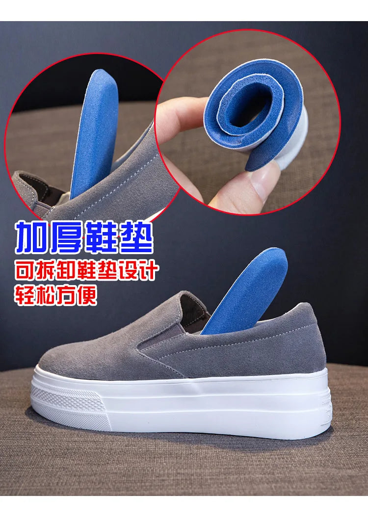 Shoes for Women Spring Leisure Sneakers New Womens Lazy Footwear Lightweight Thick Sole Genuine Leather Board Shoes Platform