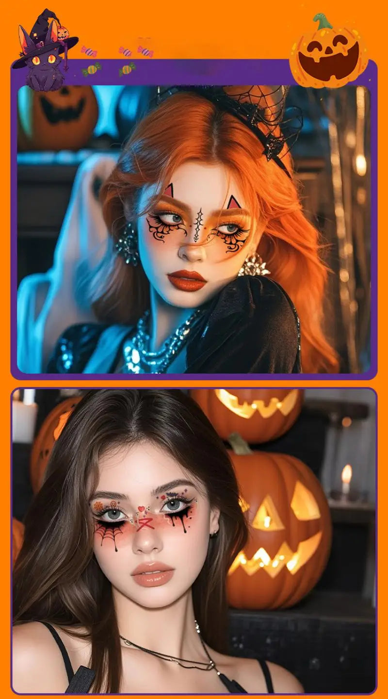 Halloween Makeup Face Stickers Cute Makeup Tattoo Stickers Waterproof and Sweat-Proof Tattoo Stickers