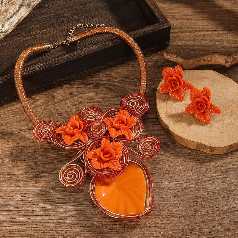 New Exaggeration African Jewelry Sets Multi-color Leaves Necklace Earrings Nigerian Wedding Indian Jewelry Sets Jewellery Gifts