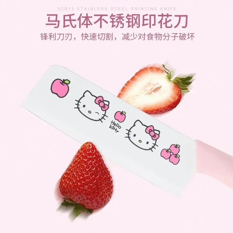 Sanrio  animation peripheral cartoon Kawaii Hello kitty anti-rust kitchen knife cutting board set creative fruit knife wholesale
