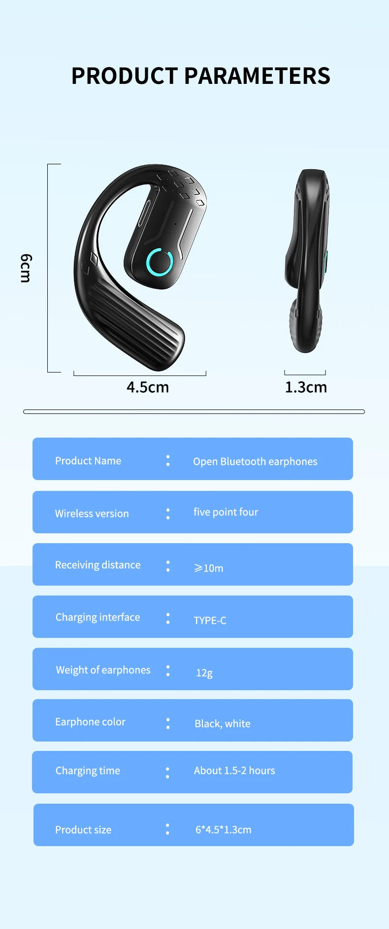 Bluetooth 5.4 Open Wireless Earphone 180° Rotation Adjustable Left Right Ear Universal Headset With Mic For Sport Business Music