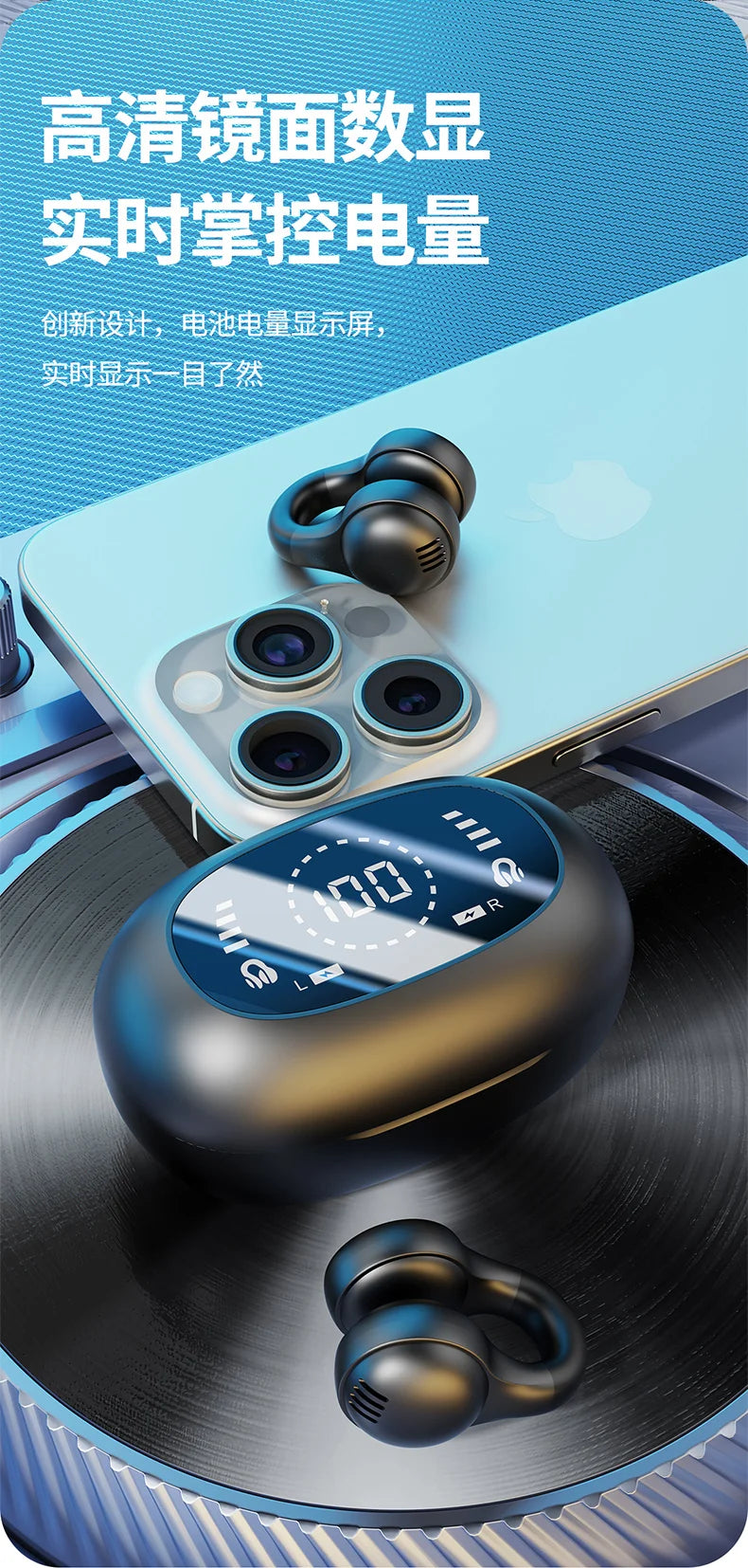 Wireless Headphones  Bluetooth Headset With Mic Handsfree Noise Canceling Earphones Clip Ear Music Sports Gaming Earplug