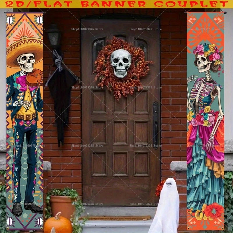 Halloween And Day Of The Dead Porch Banner Hanging Skull Home Room Festival Door Curtain Decoration Party Supplies